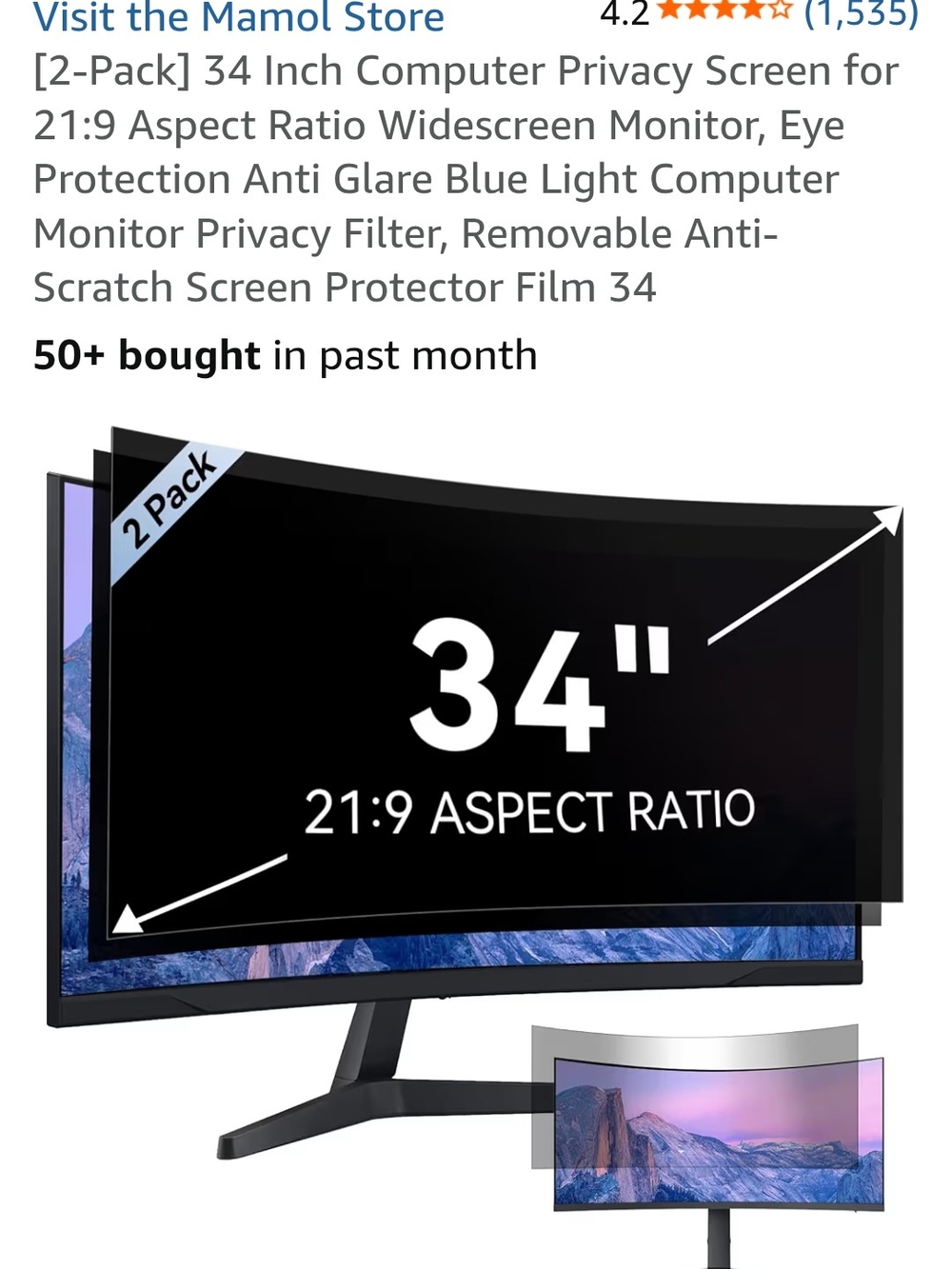 AMO 34" Privacy Screen Filter - Black